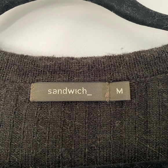 SANDWICH_ Dark Brown Ripped V Neck Long Sweater - Picture 4 of 6